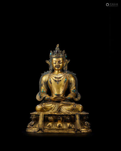 17th/18th century An Imperial gilt-bronze figure of Amitayus