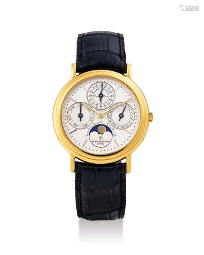 Vacheron Constantin. A Yellow Gold Perpetual Calendar Wristwatch with Moon Phases