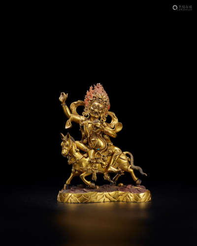 18th century A fine gilt-bronze figure of Palden Lhamo