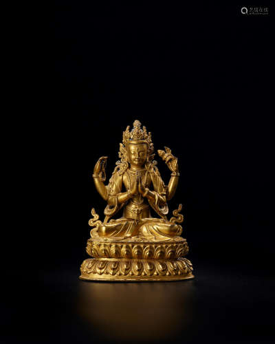 Tibet, 17th/18th century A gilt-bronze figure of Avalokiteshvara Chaturbhuja