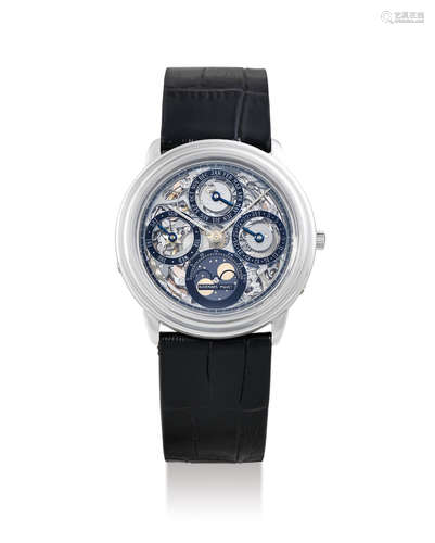 Audemars Piguet. A Platinum Skeletonised Perpetual Calendar Wristwatch with Moon Phases