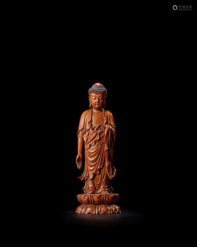 Mid Qing Dynasty A rare carved boxwood figure of the Buddha