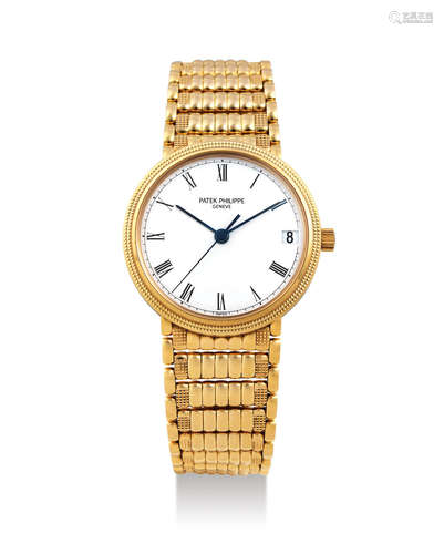 Patek Philippe. A Pink Gold Bracelet Watch with Date