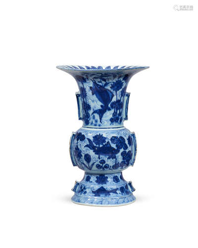 Jiajing A very rare blue and white 'fish and lotus' vase, zun