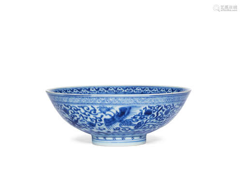 Wanli six-character mark and of the period A very rare blue and white 'phoenix' bowl