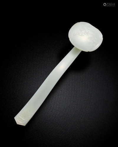 18th century A very fine white jade ruyi sceptre