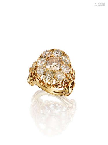 A Coloured Diamond and Diamond Dress Ring