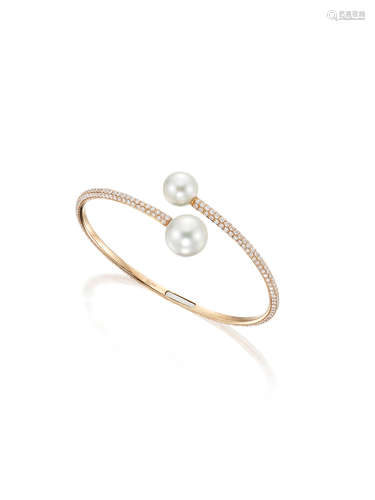 A Cultured Pearl and Diamond Bangle