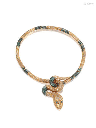 A Diamond and Coloured Diamond 'Serpente' Necklace, by Paolo Piovan
