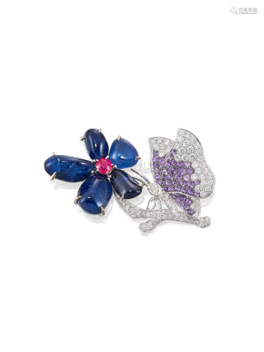A Sapphire, Gem-Set and Diamond 'Floral' Brooch