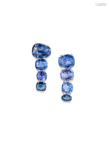 A Pair of Sapphire Pendent Earrings