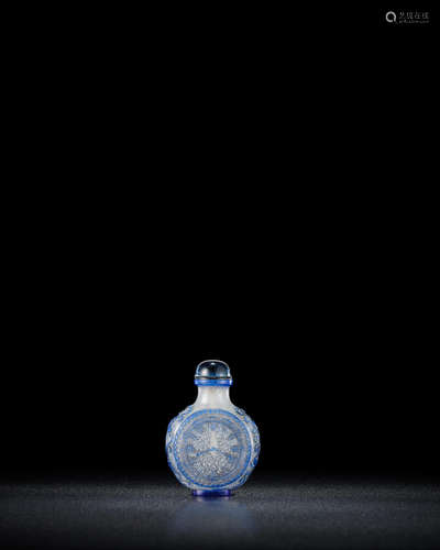 18th/19th century A rare blue overlay glass 'pocket watch' snuff bottle