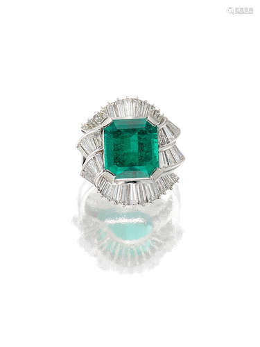 An Emerald and Diamond Ring