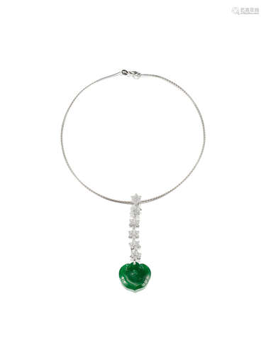 A Jadeite and Diamond Pendant Choker