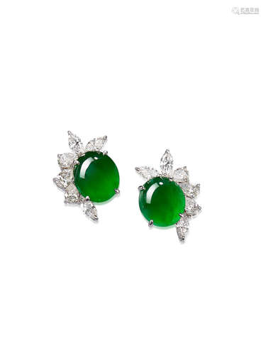 A Pair of Jadeite and Diamond Earrings, by Dejade