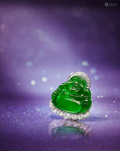 A Fine Jadeite and Diamond 'Buddha' Pendant