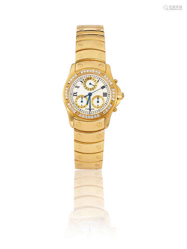 A Lady's Diamond 'Santos' Calendar Chronograph Bracelet Watch,  by Cartier