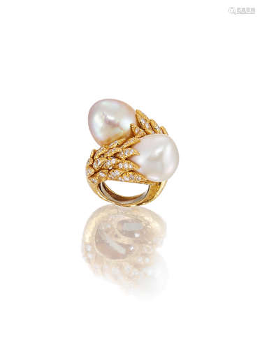 A Cultured Pearl and Diamond Ring,  by David Webb