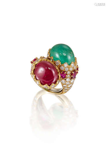 A Ruby, Emerald and Diamond Ring, by David Webb