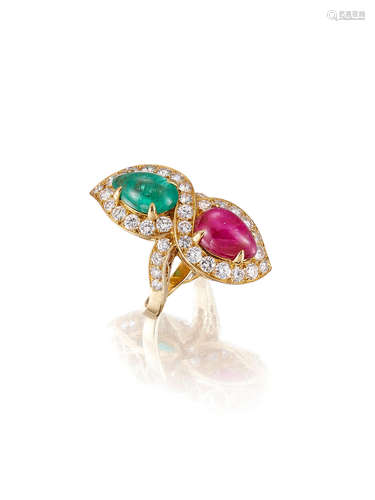 A Ruby, Emerald and Diamond Ring, by Bulgari