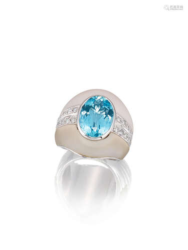 An Aquamarine, Rock Crystal and Diamond Ring