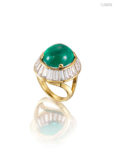 An Emerald and Diamond Ring