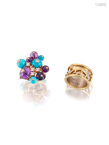 (2) A Gem-set and Diamond 'Les Délices de Goa' Ring and A 'Panthère' Ring,  by Cartier