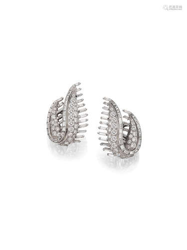 A Pair of Diamond Earrings,  Circa 1950