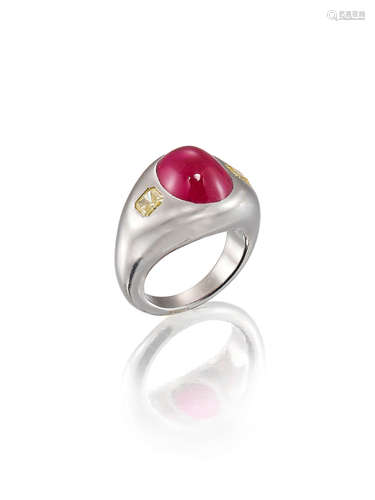 A ruby and coloured diamond ring