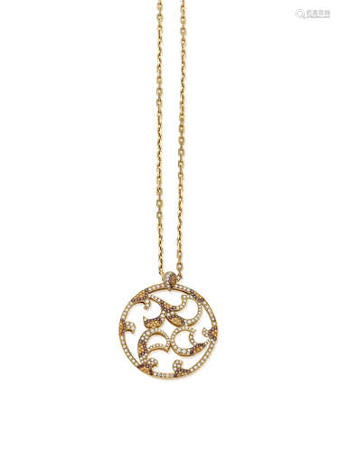 A Coloured Diamond and Diamond Pendant Necklace,  by Padani