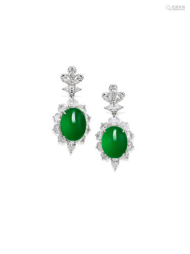 A Pair of Jadeite and Diamond Earrings