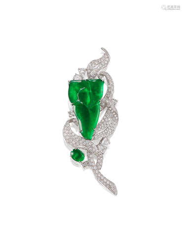 A Jadeite and Diamond Brooch