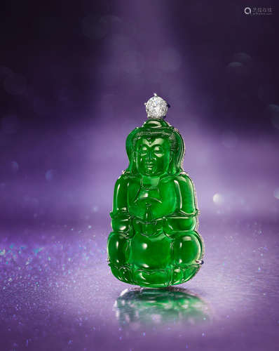 A Fine Jadeite and Diamond 'Guanyin' Pendant