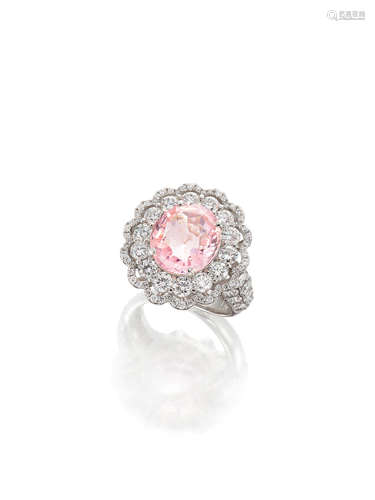 A 'Padparadscha' Sapphire and Diamond Ring