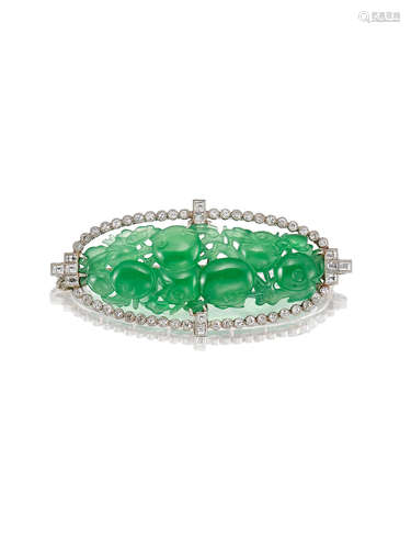 A Jadeite and Diamond Brooch, CIRCA 1925