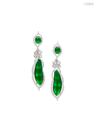 A Pair of Jadeite and Diamond Earrings