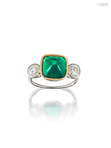 An Emerald and Diamond Ring