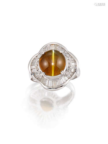 A Cat's Eye Chrysoberyl and Diamond Ring