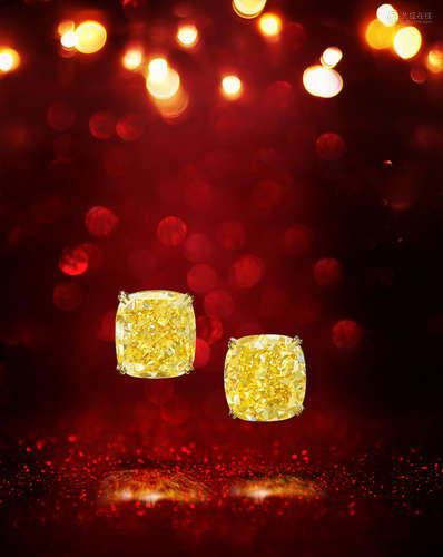 A Pair of Fancy Coloured Diamond Earstuds