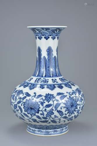 Chinese Porcelain Blue and White Vase bearing six character mark of Qianlong, 32cms high