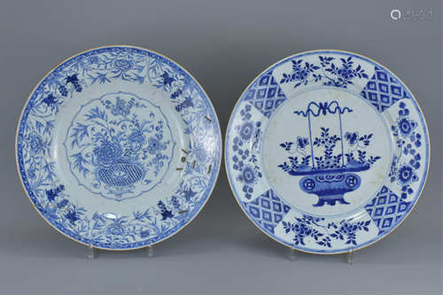 Two Chinese Porcelain 18th century Blue and White Plates, 35cms diameter (2)