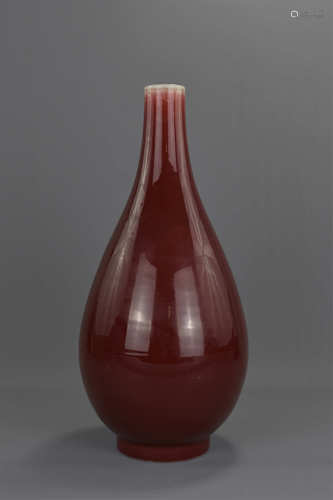 Chinese Porcelain Late 19th / Early 20th century Red Glazed Bottle Vase with incised six character m