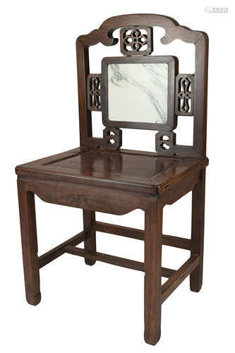 Chinese Hardwood Single Chair with Marble Insert to Back, 100cms high x 54cms wide