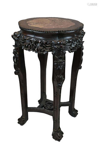 Chinese 19th century Hardwood Jardinière Stand with Marble Inset Top, 80cms high x 43cms diameter