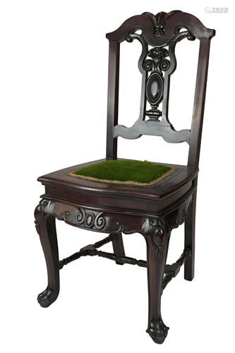 Chinese Hardwood Single Chair with reversible seat padded to one side and carved with paw feet - fro