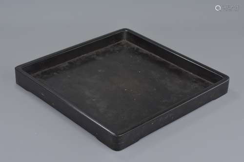 Chinese 19/20th Hardwood Square Scholar's Tray, possibly Zitan, 28cms x 28cms. Provenance: Purchased