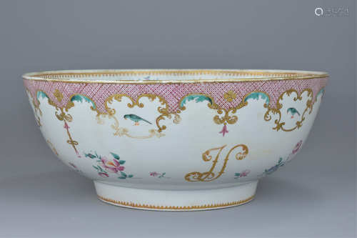 Chinese 18th century Large Porcelain Famille Rose Punch Bowl, 40cms diameter