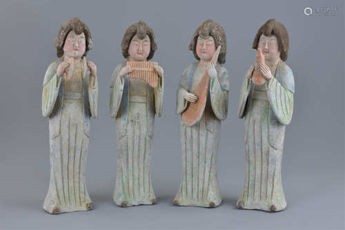 Set of Four Tang Dynasty Lady Musicians, each 26cms high (4)