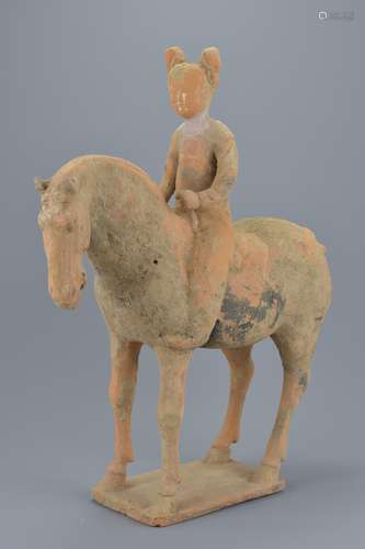 Tang Dynasty Pottery Horse and Lady Rider, 40cms high