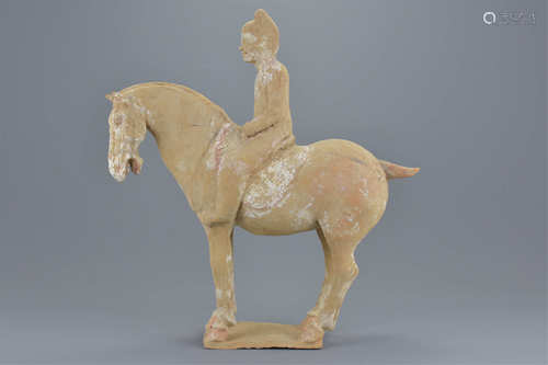 Tang Dynasty Pottery Horse and Male Rider, 40cms high